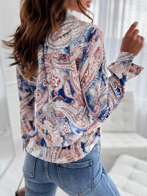 Long Sleeves Loose Printed Lapel Blouses - Image 11