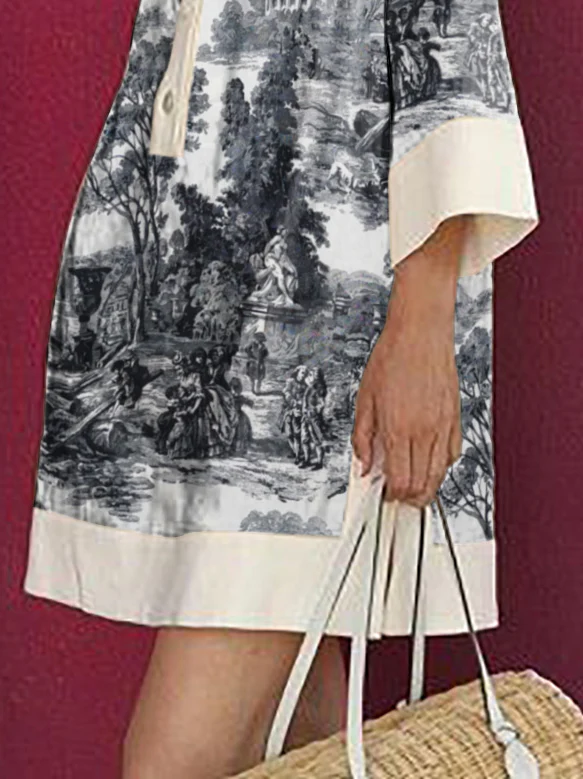 Long Sleeves Loose Printed Lapel Mini Dresses Shirt Dress - Image 3