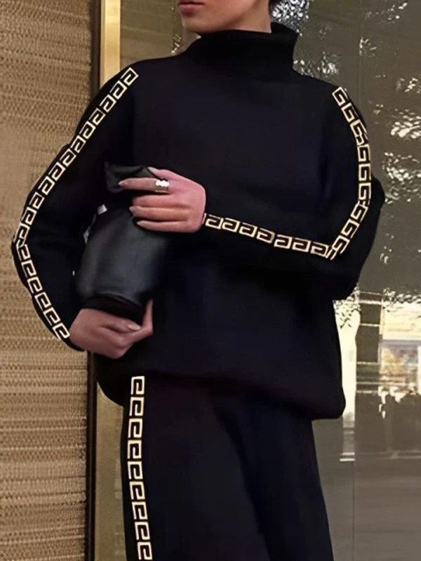 Long Sleeves Loose Printed Solid Color High Neck Sweatshirt Tops - Image 2