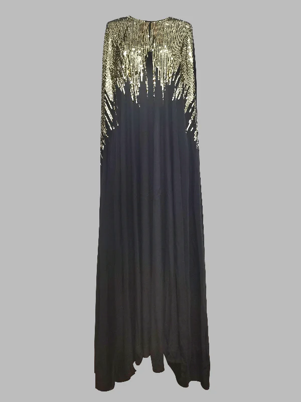 Long Sleeves Loose Rhinestone Round-Neck Maxi Dresses - Image 4