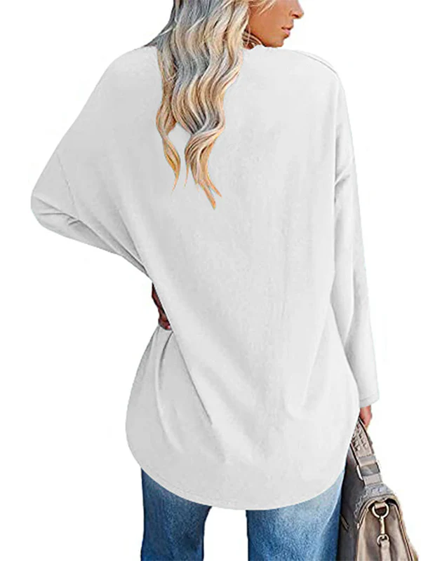 Long Sleeves Loose See-Through Solid Color Split-Joint V-Neck T-Shirts - Image 22