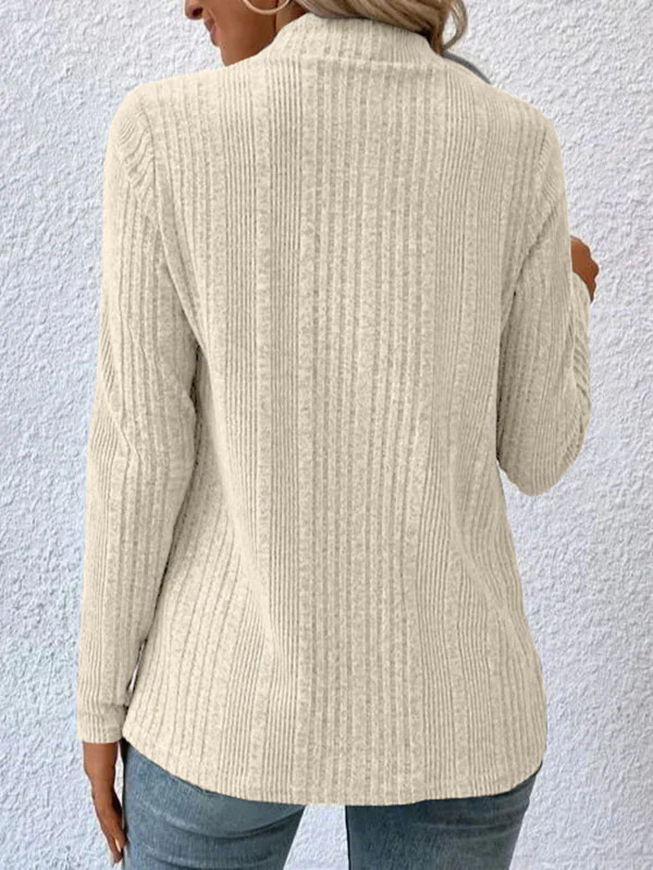 Long Sleeves Loose Solid Color Collarless Cardigan Tops - Image 10