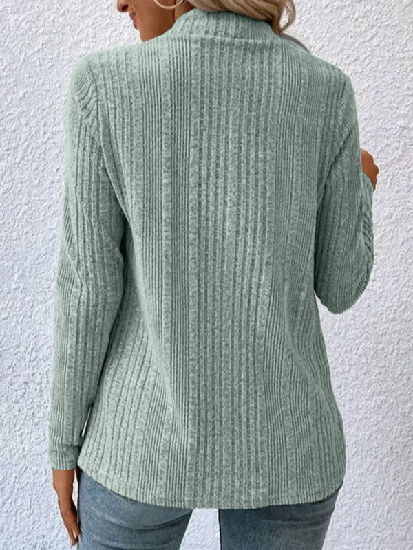 Long Sleeves Loose Solid Color Collarless Cardigan Tops - Image 11