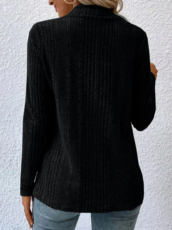 Long Sleeves Loose Solid Color Collarless Cardigan Tops - Image 12