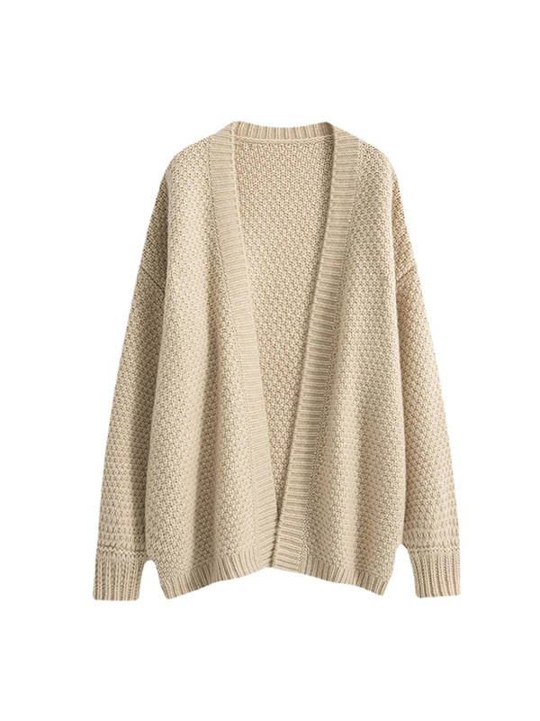 Long Sleeves Loose Solid Color Collarless Cardigan Tops - Image 7