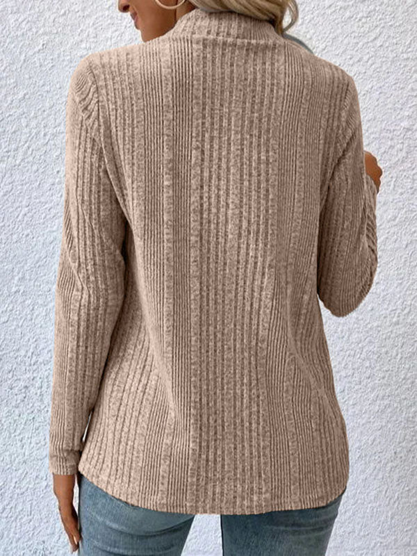 Long Sleeves Loose Solid Color Collarless Cardigan Tops - Image 7