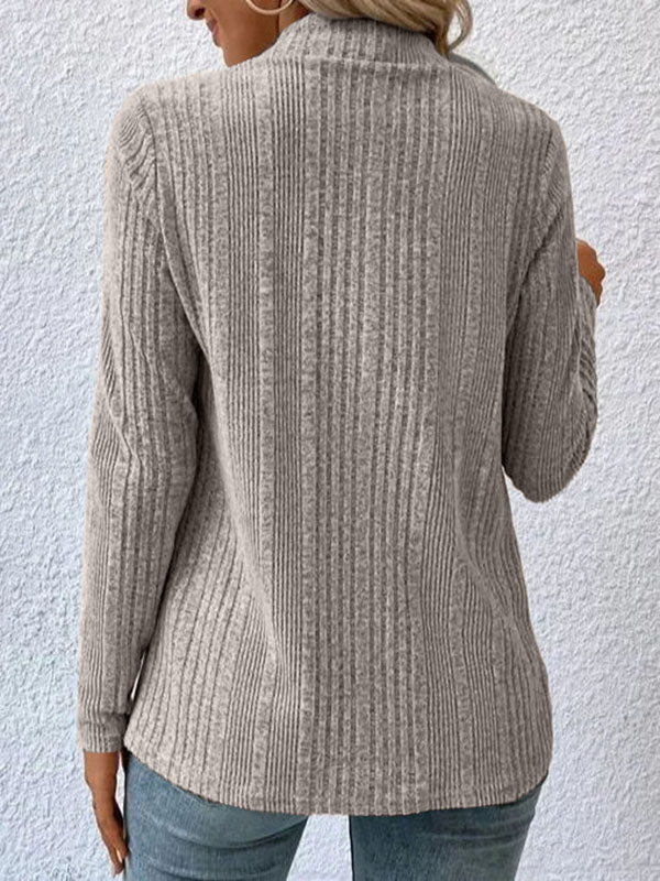 Long Sleeves Loose Solid Color Collarless Cardigan Tops - Image 8