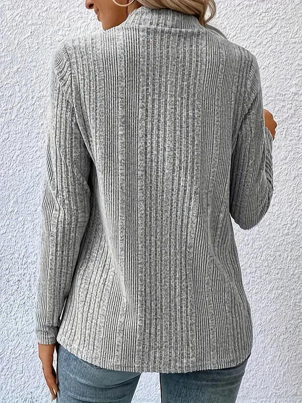 Long Sleeves Loose Solid Color Collarless Cardigan Tops - Image 9