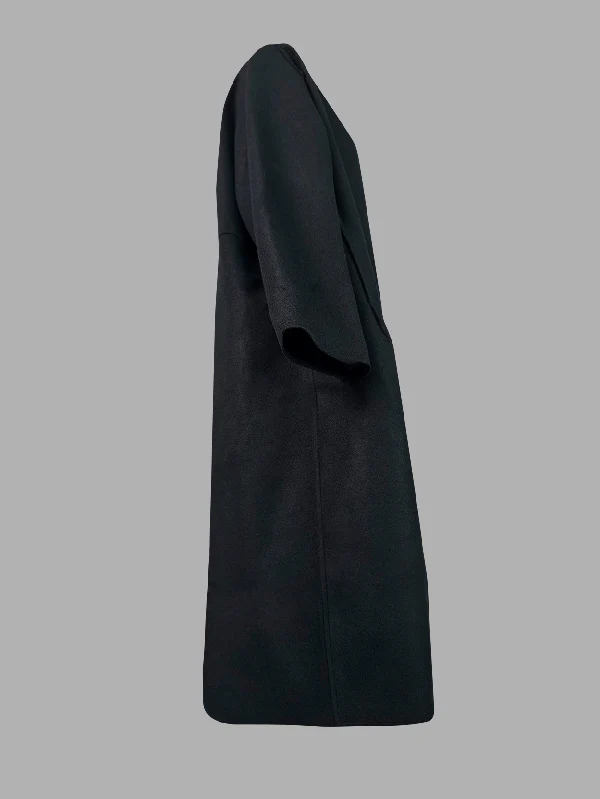 Long Sleeves Loose Solid Color Collarless Woolen Coat - Image 15
