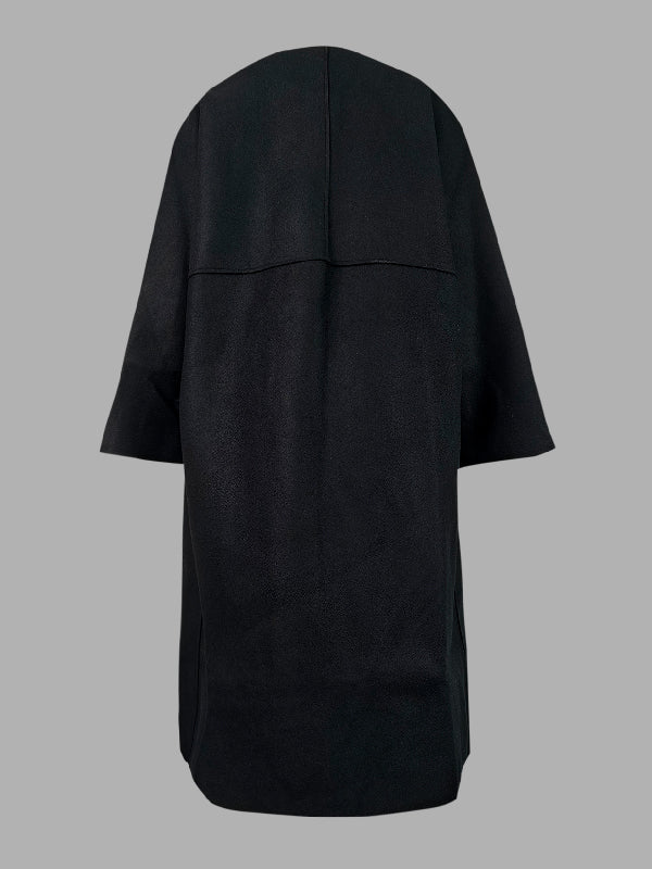Long Sleeves Loose Solid Color Collarless Woolen Coat - Image 16