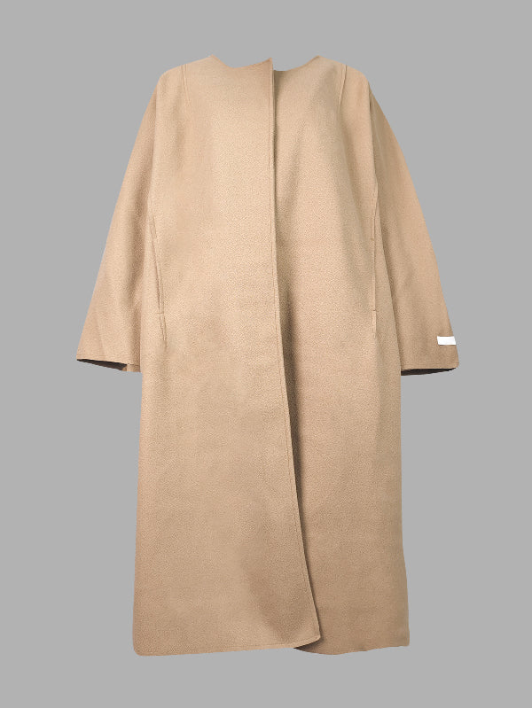 Long Sleeves Loose Solid Color Collarless Woolen Coat - Image 20