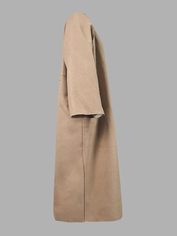 Long Sleeves Loose Solid Color Collarless Woolen Coat - Image 21