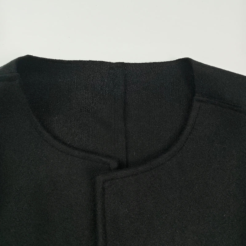 Long Sleeves Loose Solid Color Collarless Woolen Coat - Image 24