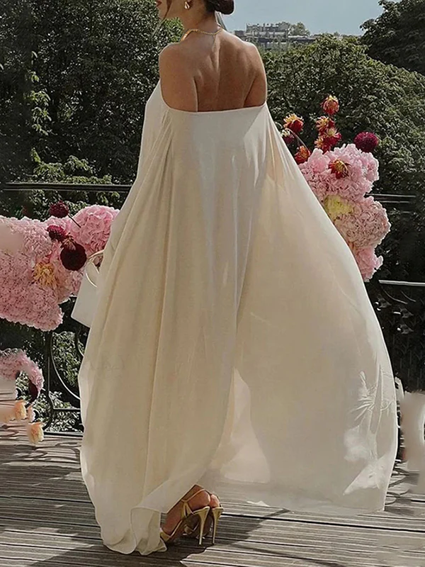 Long Sleeves Loose Solid Color Halter-Neck Maxi Dresses - Image 6