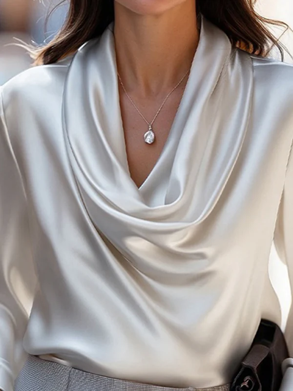 Long Sleeves Loose Solid Color Heaps Collar Blouses&Shirts Tops - Image 2
