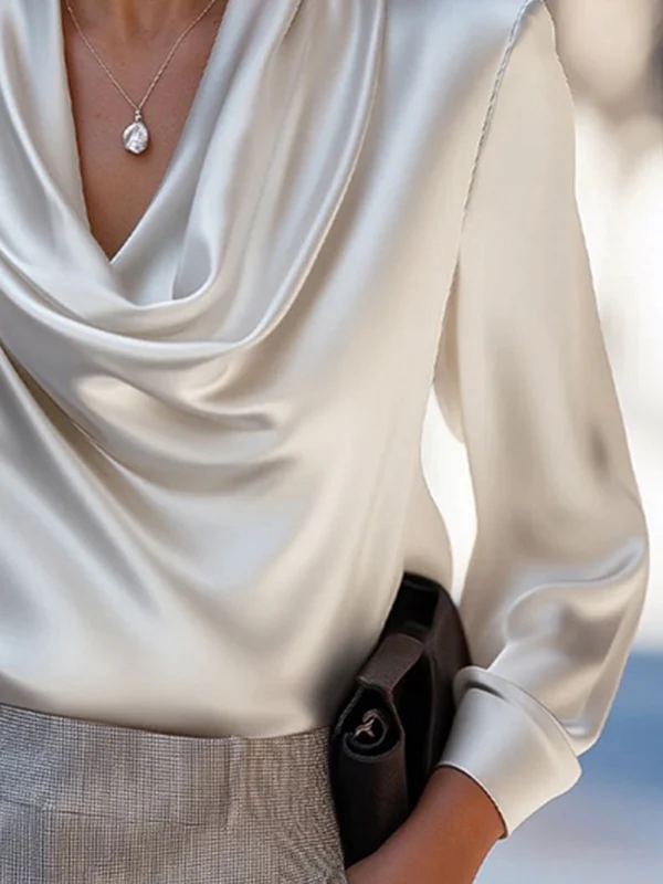 Long Sleeves Loose Solid Color Heaps Collar Blouses&Shirts Tops - Image 3