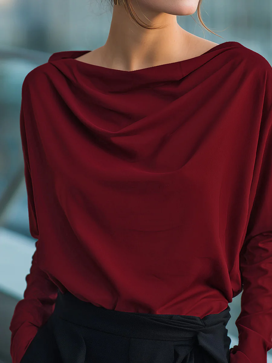 Long Sleeves Loose Solid Color Heaps Collar Blouses&Shirts Tops - Image 2