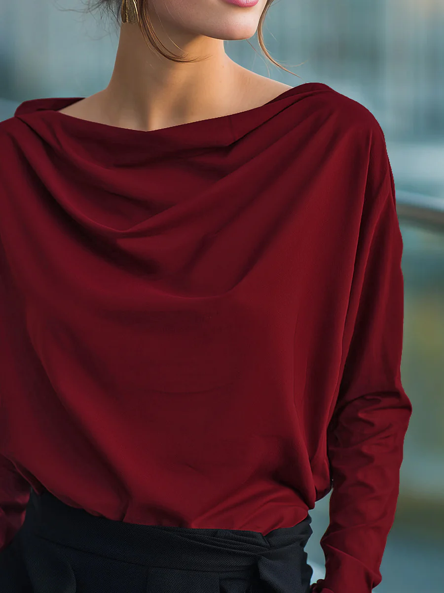 Long Sleeves Loose Solid Color Heaps Collar Blouses&Shirts Tops - Image 3