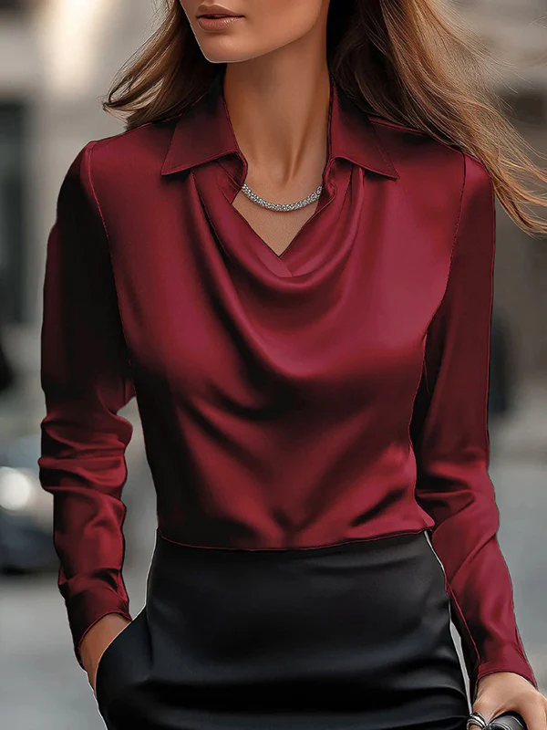 Long Sleeves Loose Solid Color Heaps Collar Blouses&Shirts Tops - Image 3