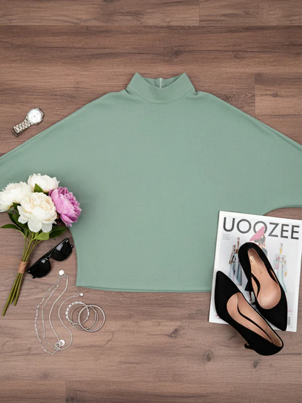 Long Sleeves Loose Solid Color High Neck Blouses&Shirts Tops - Image 5