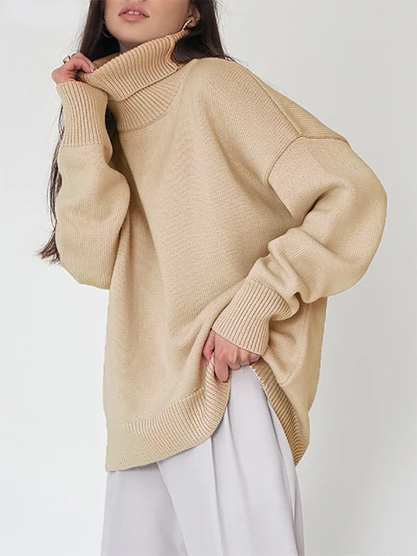 Long Sleeves Loose Solid Color High Neck Knitwear Pullovers Sweater Sweater Tops - Image 10