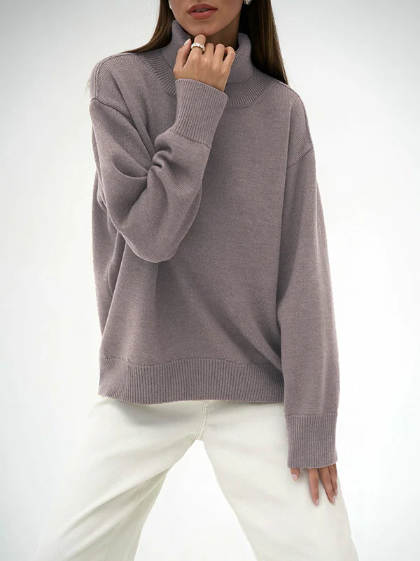 Long Sleeves Loose Solid Color High Neck Knitwear Pullovers Sweater Sweater Tops - Image 11