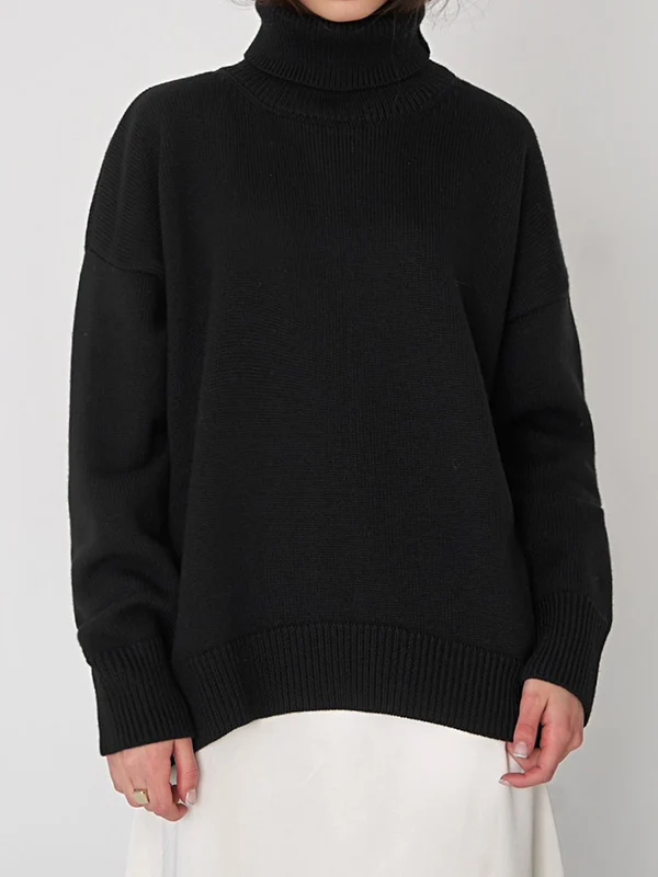 Long Sleeves Loose Solid Color High Neck Knitwear Pullovers Sweater Sweater Tops - Image 13