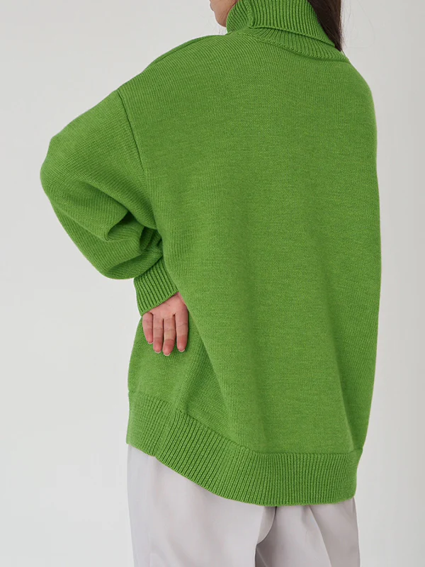 Long Sleeves Loose Solid Color High Neck Knitwear Pullovers Sweater Sweater Tops - Image 15