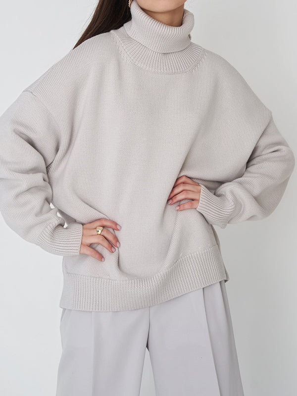 Long Sleeves Loose Solid Color High Neck Knitwear Pullovers Sweater Sweater Tops - Image 16