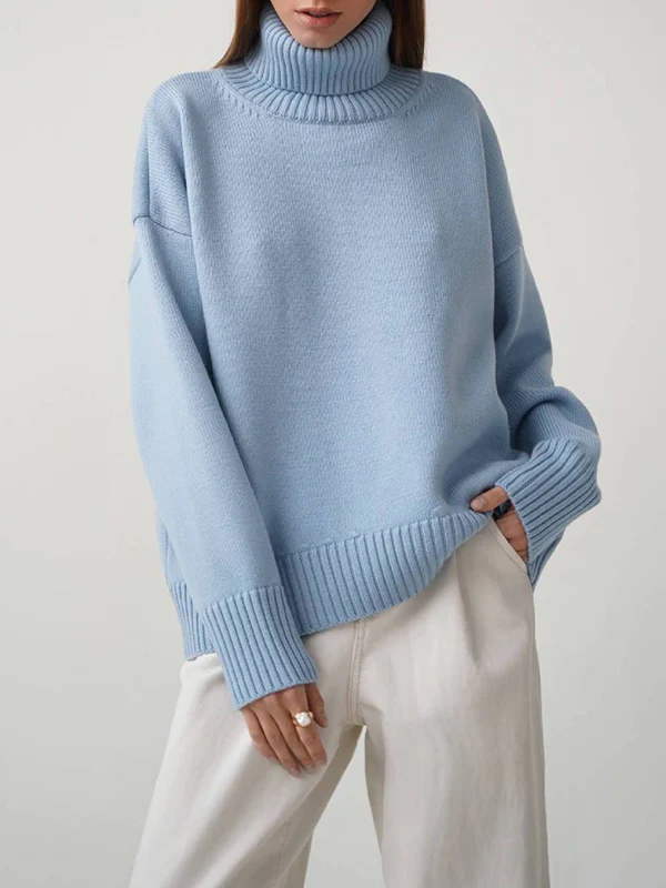 Long Sleeves Loose Solid Color High Neck Knitwear Pullovers Sweater Sweater Tops - Image 19