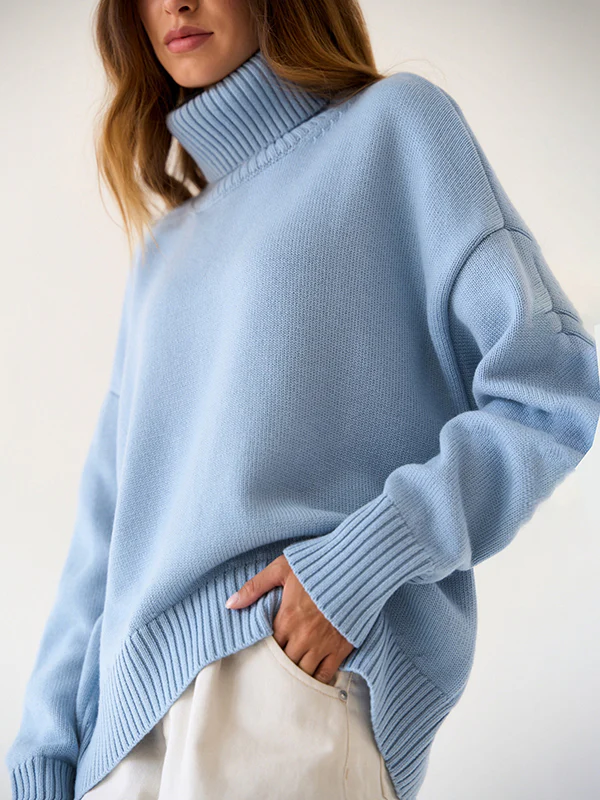 Long Sleeves Loose Solid Color High Neck Knitwear Pullovers Sweater Sweater Tops - Image 2