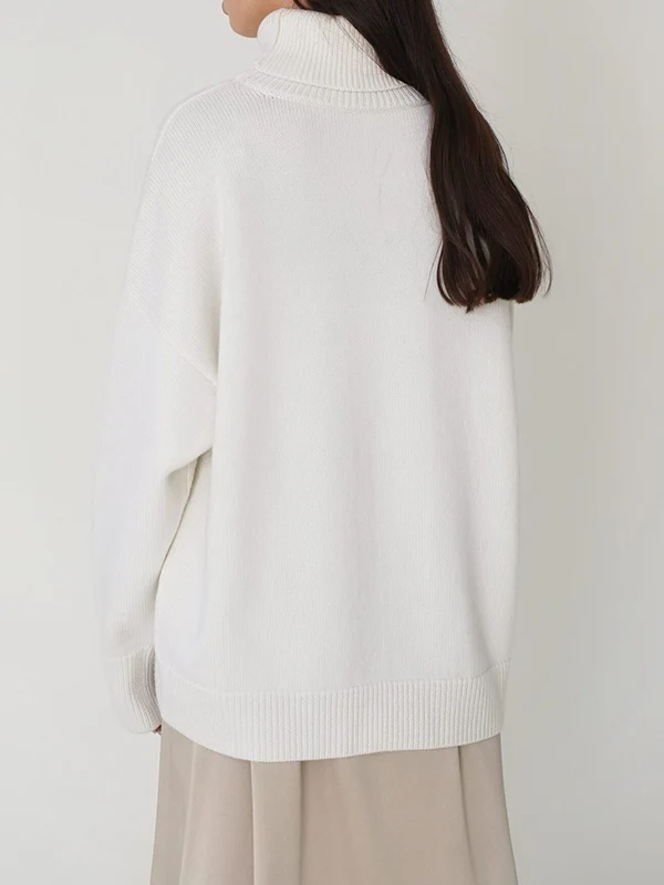 Long Sleeves Loose Solid Color High Neck Knitwear Pullovers Sweater Sweater Tops - Image 20