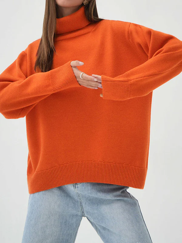 Long Sleeves Loose Solid Color High Neck Knitwear Pullovers Sweater Sweater Tops - Image 22