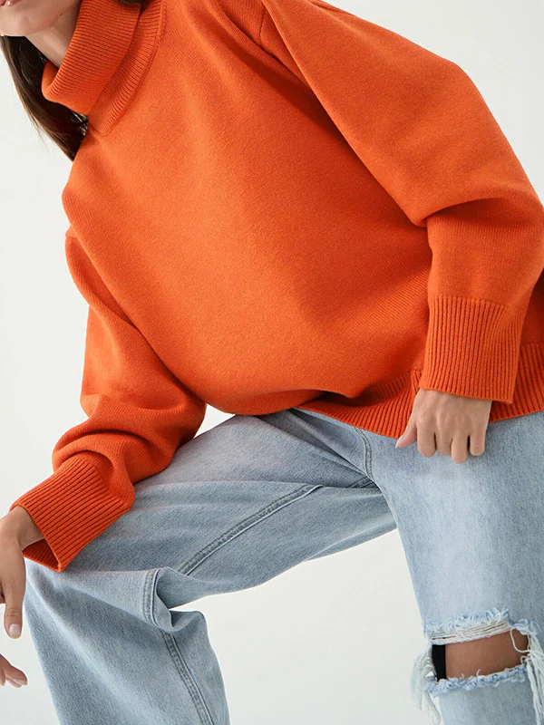 Long Sleeves Loose Solid Color High Neck Knitwear Pullovers Sweater Sweater Tops - Image 23