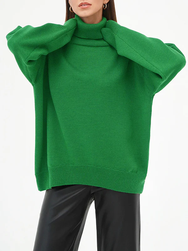 Long Sleeves Loose Solid Color High Neck Knitwear Pullovers Sweater Sweater Tops - Image 24