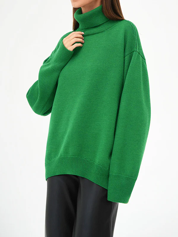 Long Sleeves Loose Solid Color High Neck Knitwear Pullovers Sweater Sweater Tops - Image 25