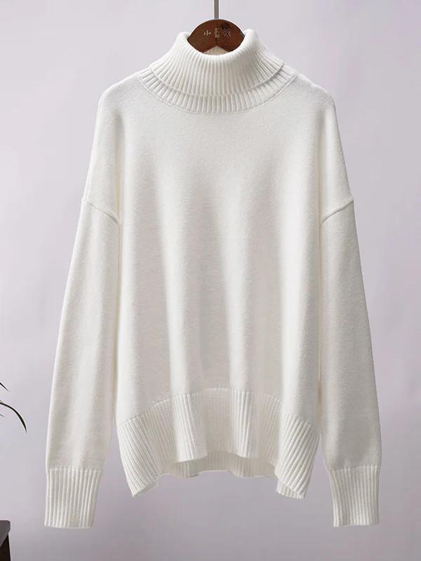 Long Sleeves Loose Solid Color High Neck Knitwear Pullovers Sweater Sweater Tops - Image 28