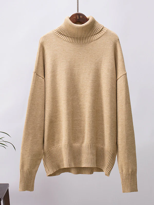 Long Sleeves Loose Solid Color High Neck Knitwear Pullovers Sweater Sweater Tops - Image 30