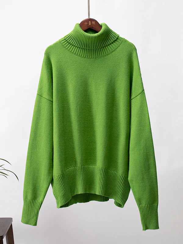 Long Sleeves Loose Solid Color High Neck Knitwear Pullovers Sweater Sweater Tops - Image 31