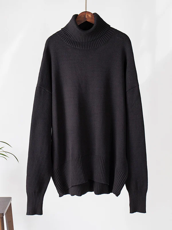 Long Sleeves Loose Solid Color High Neck Knitwear Pullovers Sweater Sweater Tops - Image 33