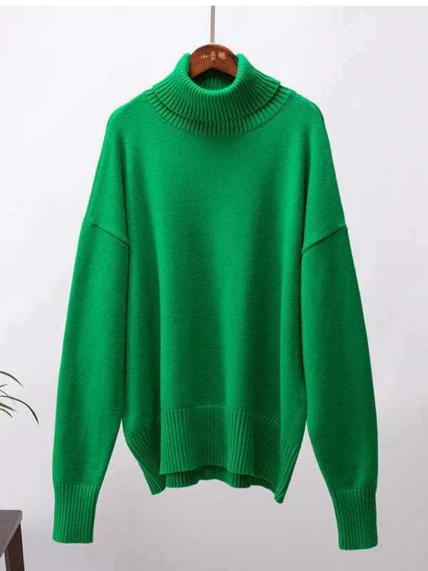 Long Sleeves Loose Solid Color High Neck Knitwear Pullovers Sweater Sweater Tops - Image 34