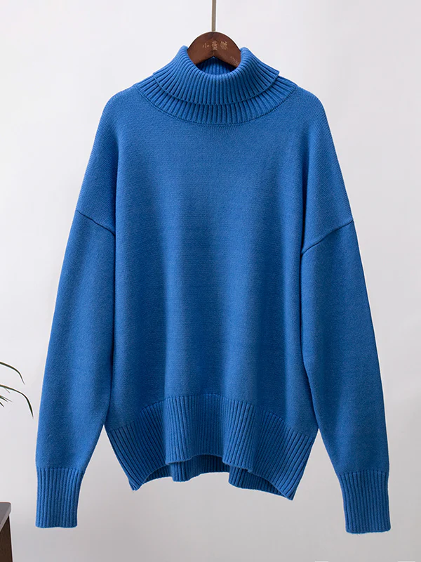 Long Sleeves Loose Solid Color High Neck Knitwear Pullovers Sweater Sweater Tops - Image 35