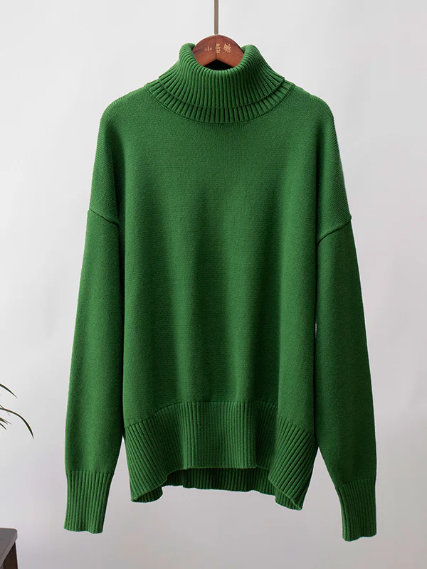 Long Sleeves Loose Solid Color High Neck Knitwear Pullovers Sweater Sweater Tops - Image 37