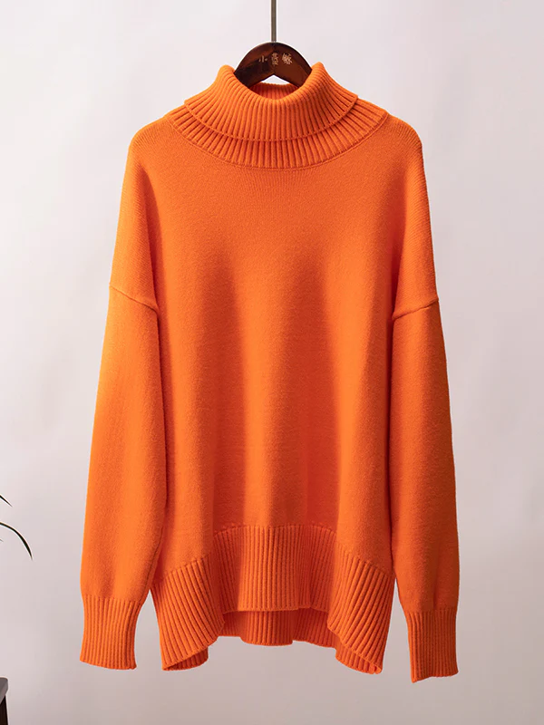 Long Sleeves Loose Solid Color High Neck Knitwear Pullovers Sweater Sweater Tops - Image 38
