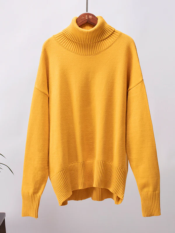 Long Sleeves Loose Solid Color High Neck Knitwear Pullovers Sweater Sweater Tops - Image 39
