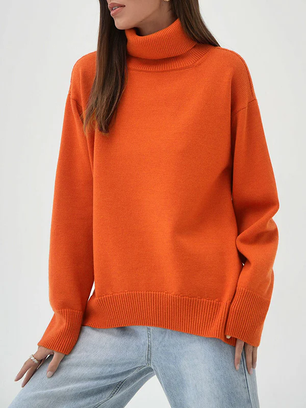Long Sleeves Loose Solid Color High Neck Knitwear Pullovers Sweater Sweater Tops - Image 6