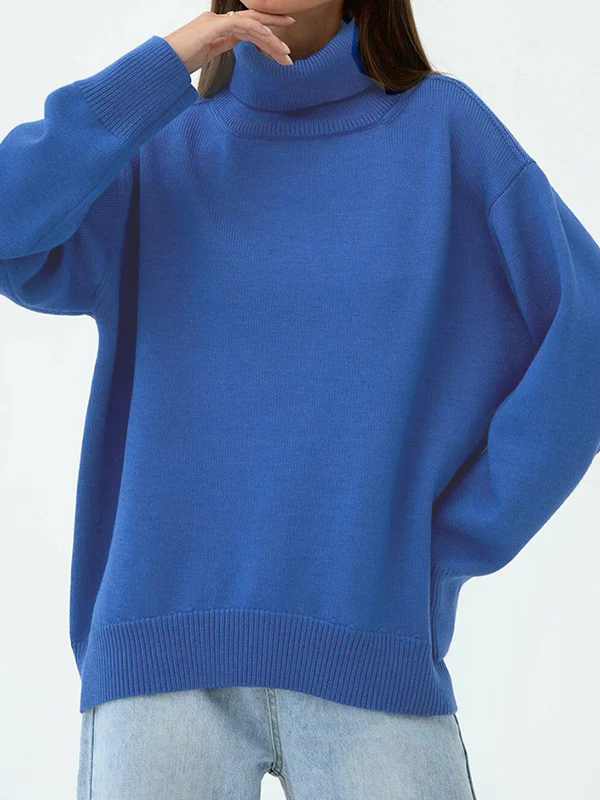Long Sleeves Loose Solid Color High Neck Knitwear Pullovers Sweater Sweater Tops - Image 7