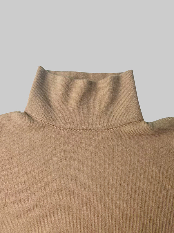 Long Sleeves Loose Solid Color High Neck Midi Dresses Sweater Dresses - Image 5