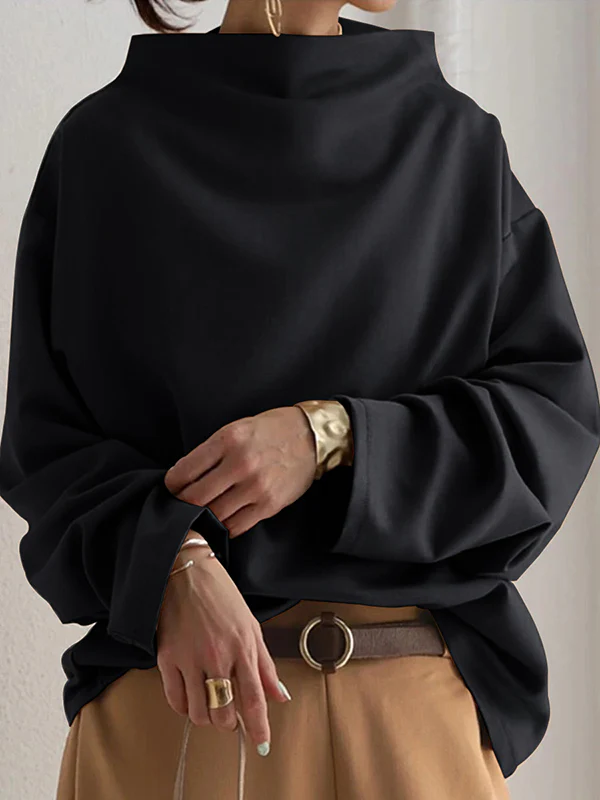 Long Sleeves Loose Solid Color High-neck Sweatershirt - Image 4