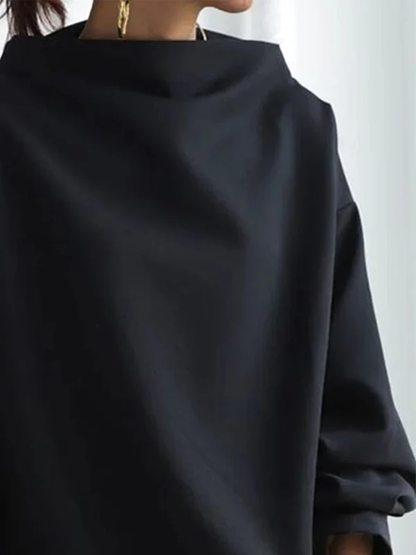 Long Sleeves Loose Solid Color High-neck Sweatershirt - Image 7